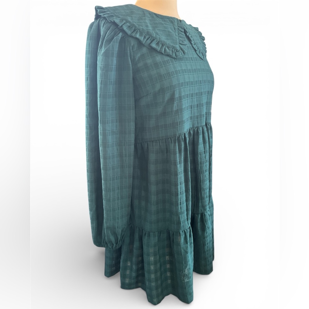 Violet Romance Green Plaid Collared Smock Tiered Mini Dress Size 8 - Picture 4 of 10